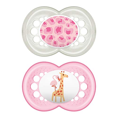 MAM Pacifiers, Baby Pacifier 16+ Months, Best Pacifier for Breastfed Babies, 'Animal' Design Collection, Girl, 2-Count