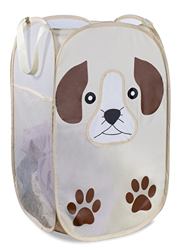 Book Cover Mesh Popup Laundry Hamper - Portable, Durable Handles, Collapsible for Storage and Easy to Open. Folding Pop-Up Clothes Hampers are Great for The Kids Room, College Dorm or Travel. (Puppy)