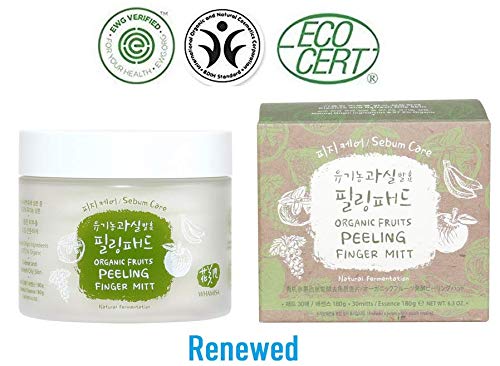 Whamisa Organic FRUITS Peeling Finger Mitt - Sebum Care/Serum 180ml, 30 mitts - Naturally fermented, EWG Verified