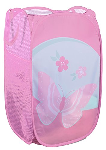 Book Cover Mesh Popup Laundry Hamper - Portable, Durable Handles, Collapsible for Storage and Easy to Open. Folding Pop-Up Clothes Hampers are Great for The Kids Room, College Dorm or Travel. (Butterfly)