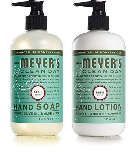 Mrs. Meyer Basil Hand Lotion (12 oz) and Hand Soap (12.5 oz) bundle