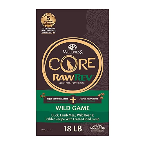 Wellness CORE RawRev Grain-Free Dry Dog Food, Natural Ingredients, Made in USA with Real Freeze-Dried Meat (Adult, Wild Game, 18 Lbs)