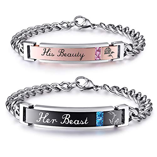 NEHZUS Mens Womens Personalized Bracelets, Couples Stainless Steel Bracelet with Custom Engraving for Friendship Relationship, Matching Couple Jewelry Gift