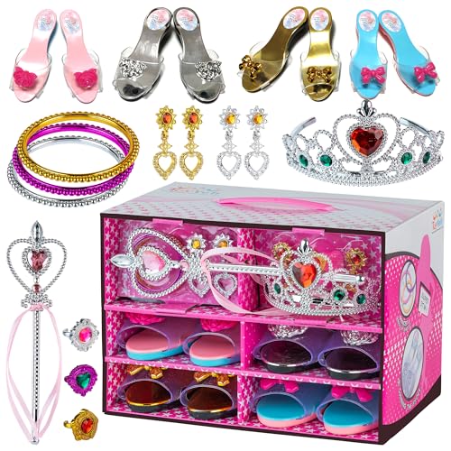 Book Cover Princess Dress Up Set For Little Girls - Includes 4 Pairs Princess Shoes, Bracelets, Rings, Earrings, Crown, And Wand