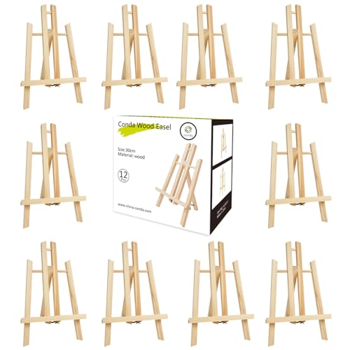12Pack Wooden Tabletop Easel for Painting and Display, 11.8" Small Portable A-Frame Tripod Stand for 8x10 and 11x14 Canvas, Desk Easel for Photos, Students Kids Beginners