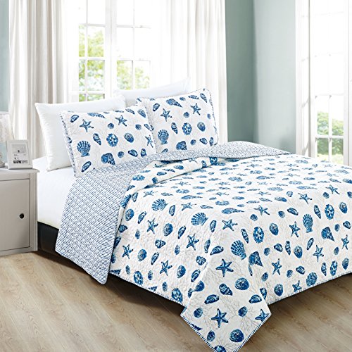 Book Cover Home Fashion Designs 2-Piece Coastal Beach Theme Quilt Set with Shams. Soft All-Season Luxury Microfiber Reversible Bedspread and Coverlet. Bali Collection Brand. (Twin, Blue)