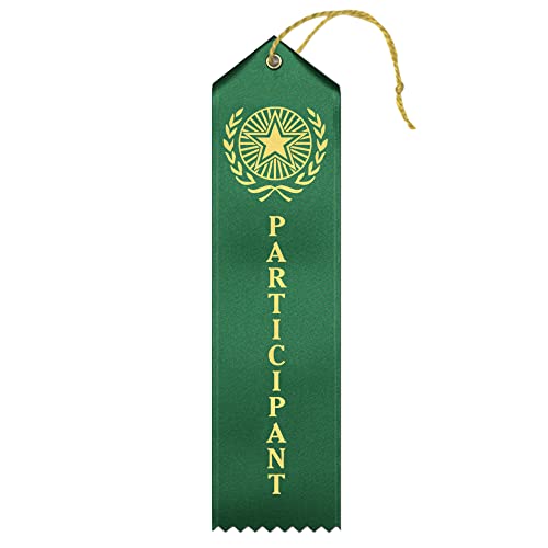 RibbonsNow Participant Award Ribbons - 25 Green Ribbons with Card & String