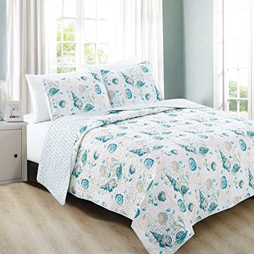 Home Fashion Designs 3-Piece Coastal Beach Theme Quilt Set with Shams. Soft All-Season Luxury Microfiber Reversible Bedspread and Coverlet. Westsands Collection Brand. (King, Multi)