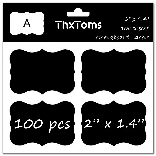 ThxToms 100 Chalkboard Labels, High-Class Waterproof and Rewritable Stickers for Jars, Folders Classification, 2" x 1.4", A Style