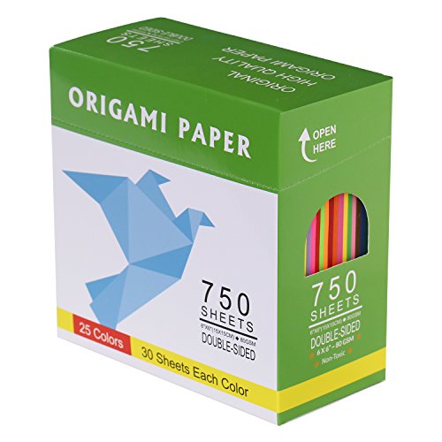 Book Cover DOURA Origami Paper 750 Sheets Economy Pack with Storage -80gsm- 6 inch Square Sheet - 25 Vivid Colors for Gifts