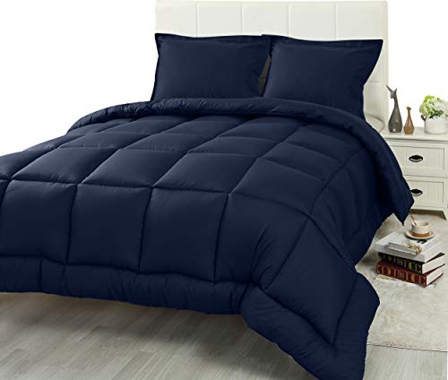 Utopia Bedding 3 Piece Queen Comforter Set (Queen/Full, Navy) with 2 Pillow Shams - Down Alternative Comforters for Queen Bed - Luxurious Brushed Microfiber -Soft and Comfortable - Machine Washable
