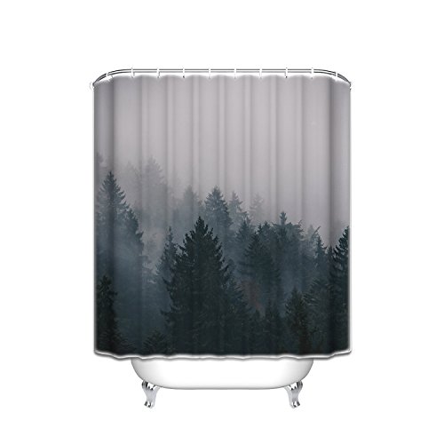 Book Cover Prime Leader Custom Shower Curtains Fog Pine Trees Forest Waterproof Polyester Fabric Shower Curtain 72