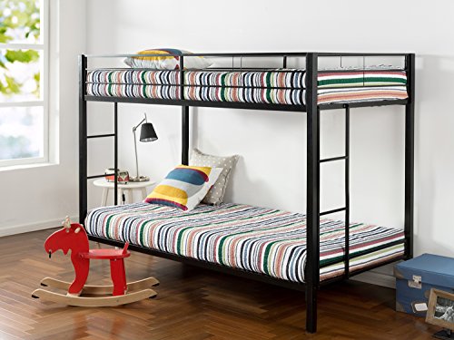 Zinus Aileene Easy Assembly Quick Lock Twin over Twin Classic Metal Bunk Bed with Dual Ladders / Quick to Assemble in Under an Hour