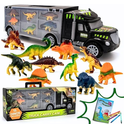 Book Cover Toyvelt Dinosaur Toys for Kids 3-5 - Dinosaur Truck Carrier Toy with 15 Dinosaur -The Best Dinosaur Toys for Boys and Girls Ages 3,4,5, Years Old and Up + Bonus Dinosaur Book Incl (kids dinosaur toys)