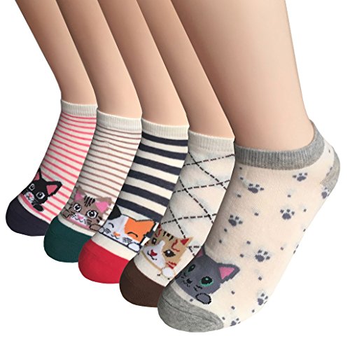 Cat Socks Womens Girls Cute Animal Socks Novelty Funny Cat Claw Socks Fun Ankle Socks 5 Pairs