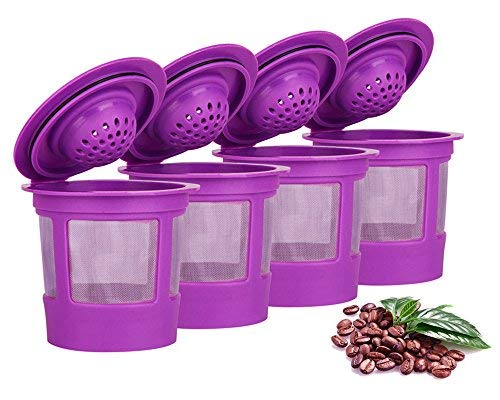Book Cover Maxware 4 Reusable Refillable Coffee Filters For Keurig Family 2.0 and 1.0 Brewers Fits K200, K300/K350/K360,/K450/K460, K500/K550/K560 (Purple, 4)