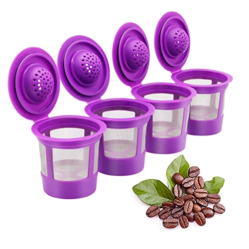 Maxware 4 Reusable Refillable Coffee Filters For Keurig Family 2.0 and 1.0 Brewers Fits K200, K300/K350/K360,/K450/K460, K500/K550/K560 (Purple, 4)