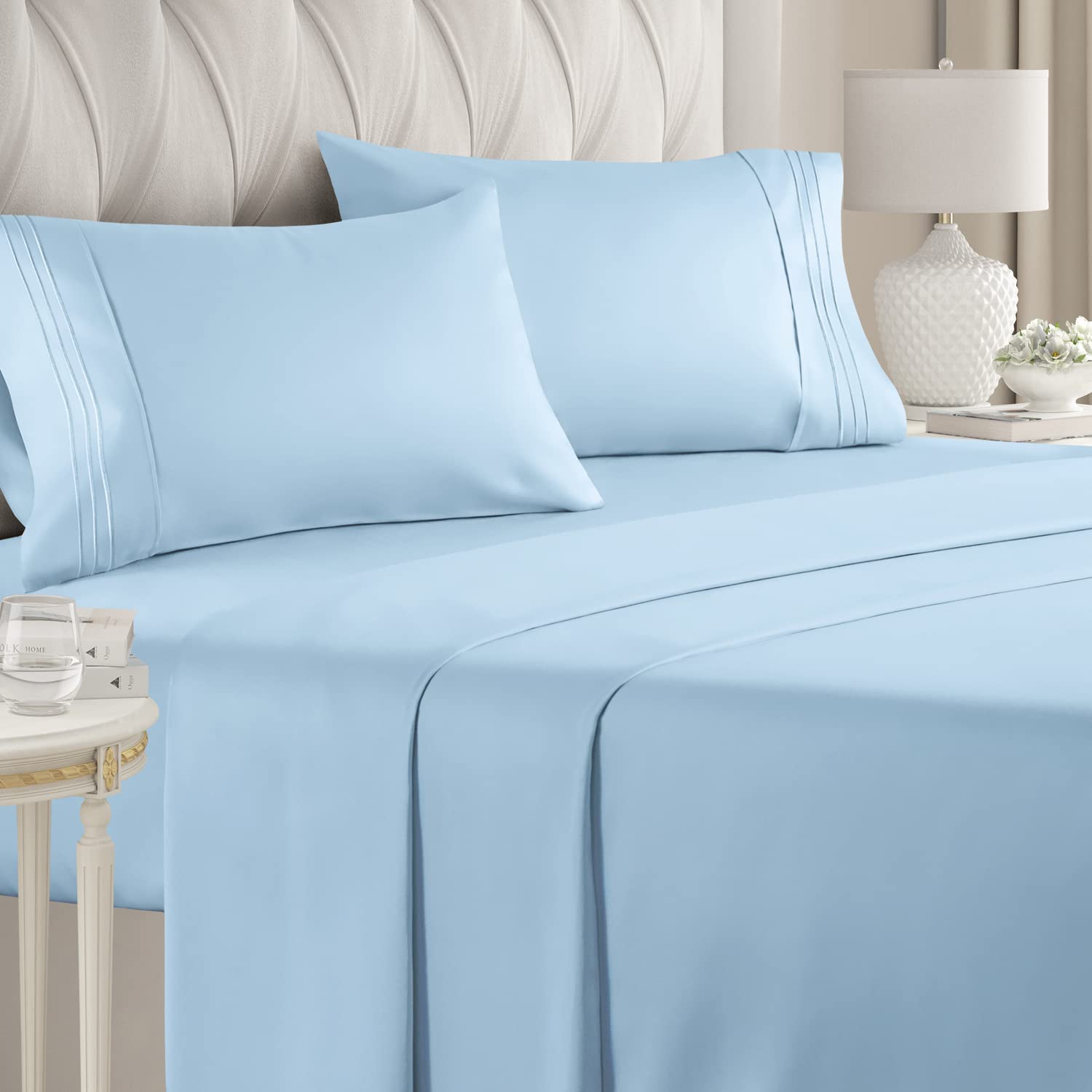 Book Cover 4 Piece Hotel Luxury Comfy Bed Sheets Set - Extra Soft - Deep Pockets - Easy Fit - Breathable & Cooling - Wrinkle Free(King Size, Light Blue) 18 - Baby Blue King