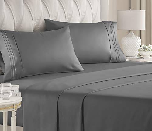 Book Cover Queen Size Sheet Set - 4 Piece - Hotel Luxury Bed Sheets - Extra Soft - Deep Pockets - Easy Fit - Breathable & Cooling Sheets - Wrinkle Free - Comfy â€“ Dark Grey Bed Sheets - Queens Sheets â€“ 4 PC