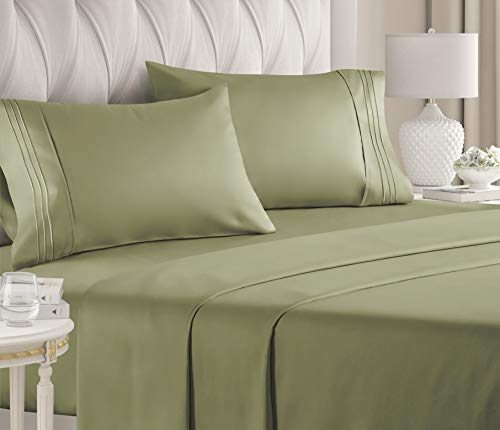 Book Cover King Size Sheet Set - 4 Piece Set - Hotel Luxury Bed Sheets - Extra Soft - Deep Pockets - Easy Fit - Breathable & Cooling - Wrinkle Free - Comfy â€“ Sage Green Bed Sheets - Kings Sheets 4 PC