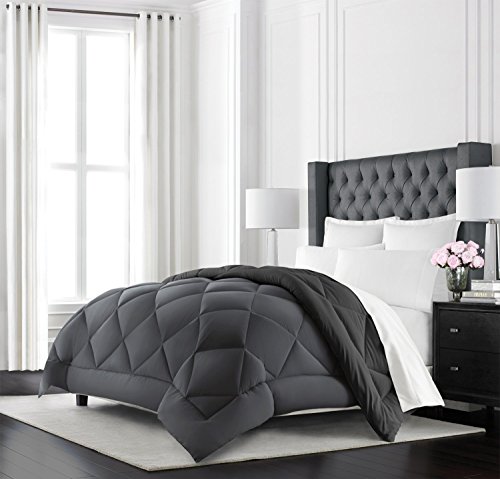Beckham Hotel Collection Goose Down Alternative Reversible Comforter - All Season - Premium Quality Luxury Hypoallergenic Comforter - Full/Queen - Grey/Black