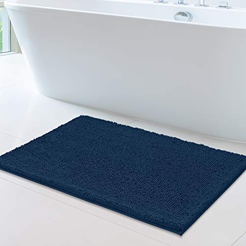 Book Cover MAYSHINE Non-Slip Bathroom Rug Shag Shower Mat (24x39 Inches) Machine-Washable Bath Mats with Water Absorbent Soft Microfibers of - Dark Blue
