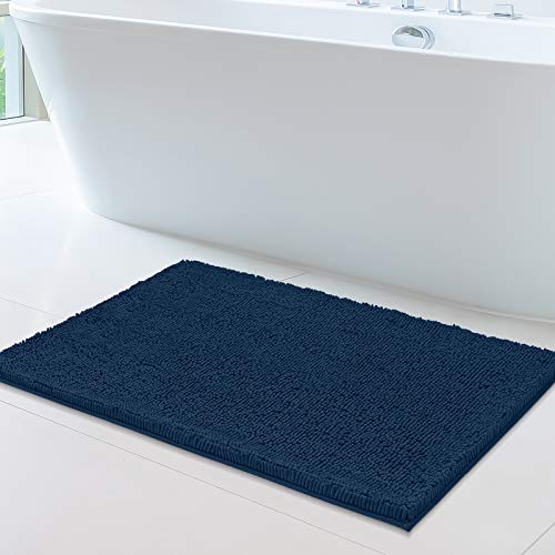 MAYSHINE Non-Slip Bathroom Rug Shag Shower Mat (24x39 Inches) Machine-Washable Bath Mats with Water Absorbent Soft Microfibers of - Dark Blue