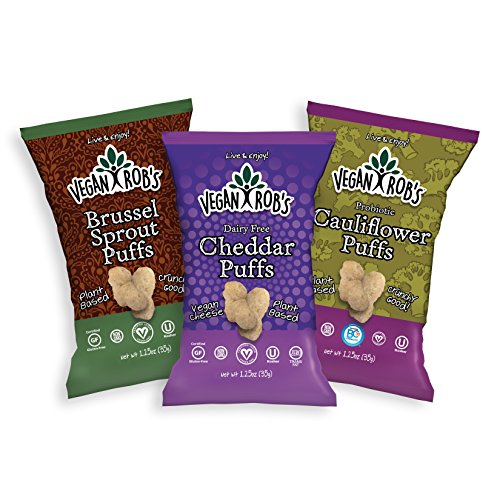 Book Cover Vegan Rob's Puffs Variety Pack | Gluten-Free Snack, Plant Based, Vegan, Dairy Free, Zero Trans Fats, Non GMO | 1.25 Ounce Snack Size Bags (12 Count)