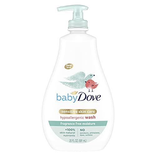 Book Cover Baby Dove Sensitive Skin Care Wash For Bath Time Moisture and Hypoallergenic Washes Away Bacteria, fragrance-free, 20 Fl Oz