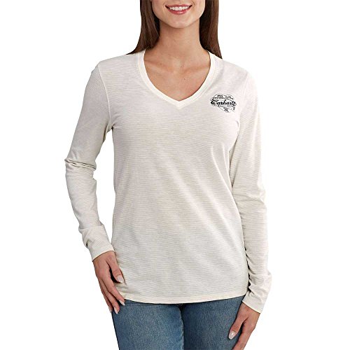 Carhartt Women's Wellton Graphic Stripe Logo Long Sleeve V-Neck T-Shirt