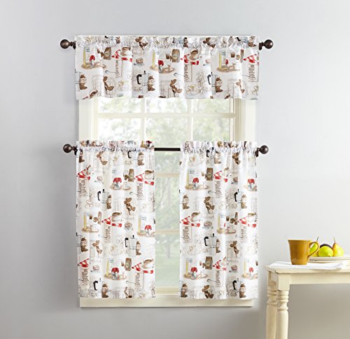 Book Cover No. 918 Brew Coffee Shop Semi-Sheer Rod Pocket Kitchen Curtain Valance and Tiers Set, 54