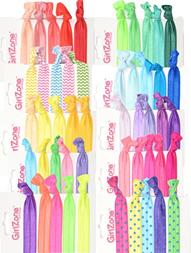 Book Cover GirlZone Colorful No Crease Hair Ties Accessories for Girls, Pack of 50, Great Party Bag Stuffer