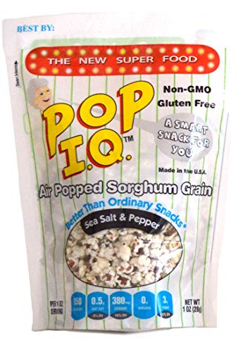 Pop I.Q. Sea Salt & Pepper – The Best Healthy Snack – Air Popped Organic Sorghum Grain – Non-GMO, Vegan, Gluten-Free (Pack of 12 Single Servings)