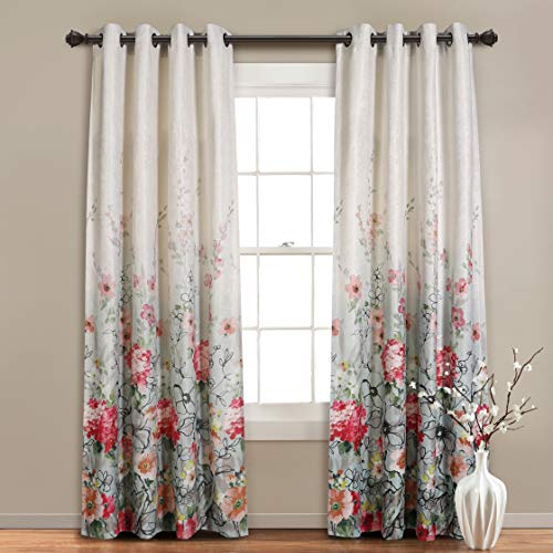 Book Cover MYSKY HOME Floral Blackout Curtain 84 Inch Length,Grommet Thermal Insulated Room Darkening Curtain Linen Weaving Textured Curtain Panel for Bedroom,Living Room,52