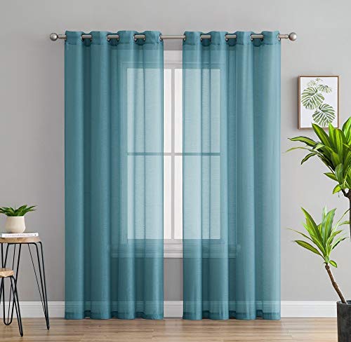 Book Cover HLC.ME 2 Piece Semi Sheer Voile Window Curtain Grommet Panels for Bedroom & Living Room (54