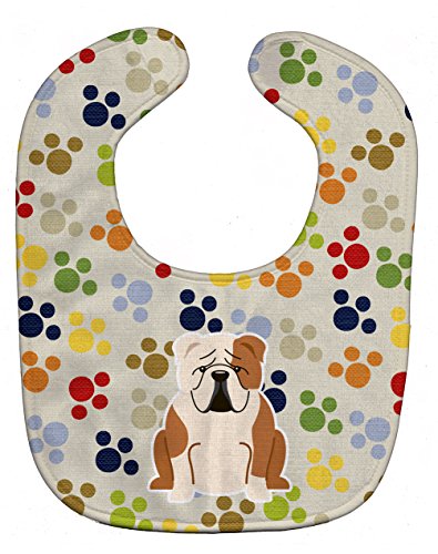 Caroline's Treasures BB5954BIB Pawprints English Bulldog Fawn White Baby Bib, 10 x 13", multicolor