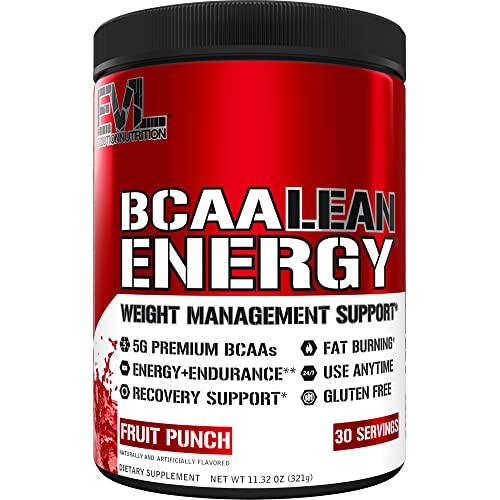 Evlution Nutrition BCAA Lean Energy - Essential BCAA Amino Acids + Vitamin C, Fat Burning & Natural Energy for Performance, Immune Support, Lean Muscle, Recovery, Pre Workout, 30 Serve, Fruit Punch