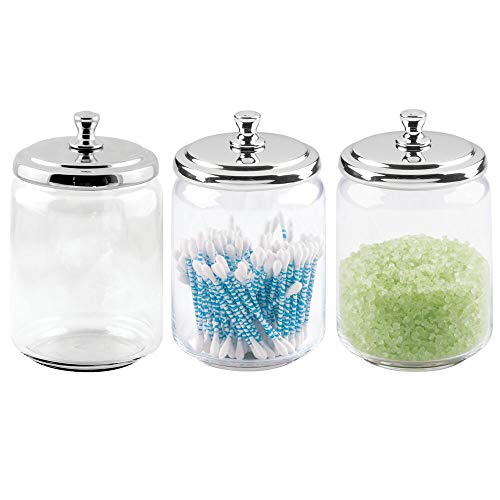 Book Cover mDesign Bathroom Vanity Glass Apothecary Jar for Cotton Balls, Swabs, Cosmetic Pads - Pack of 3, Large, Clear/Chrome