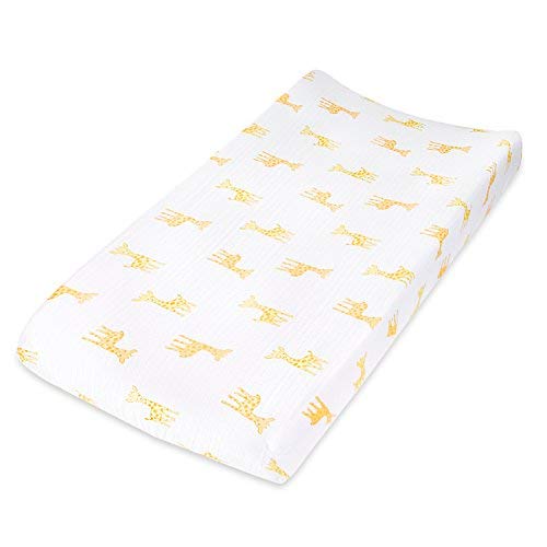 Book Cover Aden by Aden + Anais Classic Changing Pad Cover, 100% Cotton Muslin, Super Soft, Breathable, Tailored Snug Fit, Single, Safari Babes, Giraffe