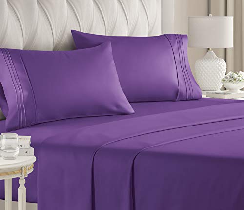 Book Cover King Size Sheet Set - 4 Piece Set - Hotel Luxury Bed Sheets - Extra Soft - Deep Pockets - Easy Fit - Breathable & Cooling - Wrinkle Free - Comfy â€“ Purple Plum Bed Sheets - Kings Sheets â€“ 4 PC