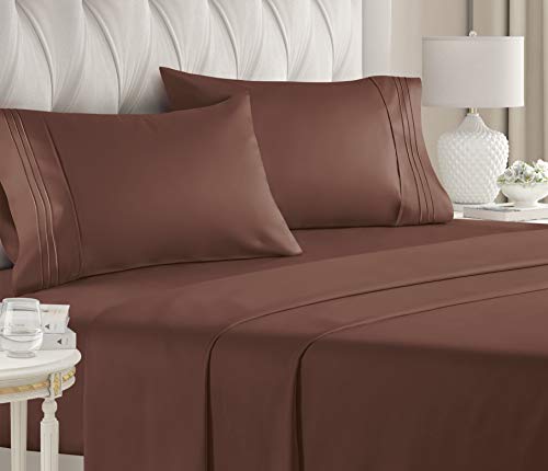 Book Cover California King Size Sheet Set â€“ 4 Piece Set - Hotel Luxury Bed Sheets - Extra Soft - Deep Pockets - Breathable & Cooling - Wrinkle Free - Comfy â€“ Brown Chocolate Bed Sheets - Cali Kings 4 PC
