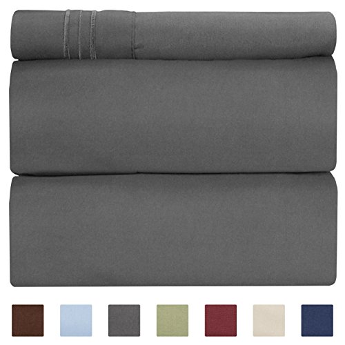 Book Cover Twin Size Sheet Set - 3 Piece - Hotel Luxury Bed Sheets - Extra Soft - Deep Pockets - Easy Fit - Breathable & Cooling Sheets - Wrinkle Free - Comfy - Dark Grey Bed Sheets - Twins Sheets - 3 PC