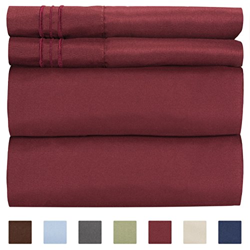 Book Cover King Size Sheet Set - 4 Piece - Hotel Luxury Bed Sheets - Extra Soft - Deep Pockets - Easy Fit - Breathable & Cooling Sheets - Wrinkle Free - Comfy - Burgundy Bed Sheets - Kings Sheets - 4 PC