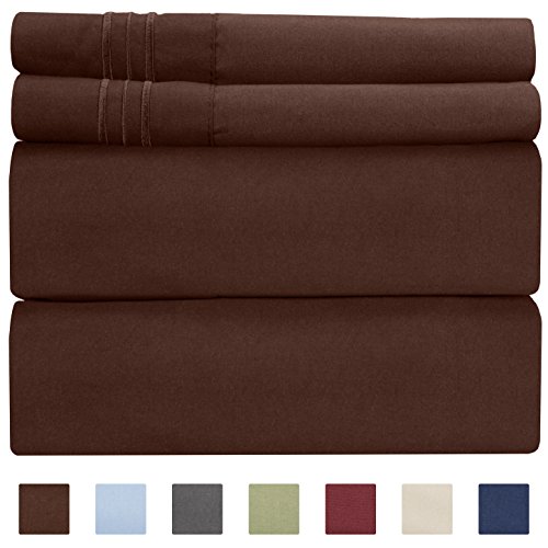 Book Cover Queen Size Sheet Set - 4 Piece Set - Hotel Luxury Bed Sheets - Extra Soft - Deep Pockets - Easy Fit - Breathable & Cooling - Wrinkle Free - Comfy - Brown Chocolate Bed Sheets - Queens 4 PC