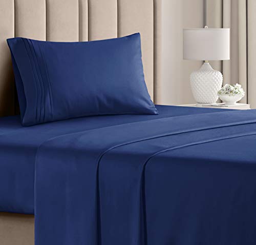 Book Cover Twin Size Sheet Set - 3 Piece - Hotel Luxury Bed Sheets - Extra Soft - Deep Pockets - Easy Fit - Breathable & Cooling - Wrinkle Free - Comfy â€“ Navy Blue Bed Sheets â€“ Twins Royal Sheets - 3 PC