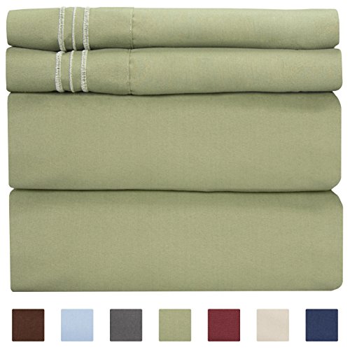 Book Cover Queen Size Sheet Set - 4 Piece Set - Hotel Luxury Bed Sheets - Extra Soft - Deep Pockets - Easy Fit - Breathable & Cooling - Wrinkle Free - Comfy - Sage Green Bed Sheets - Queens Sheets - 4 PC