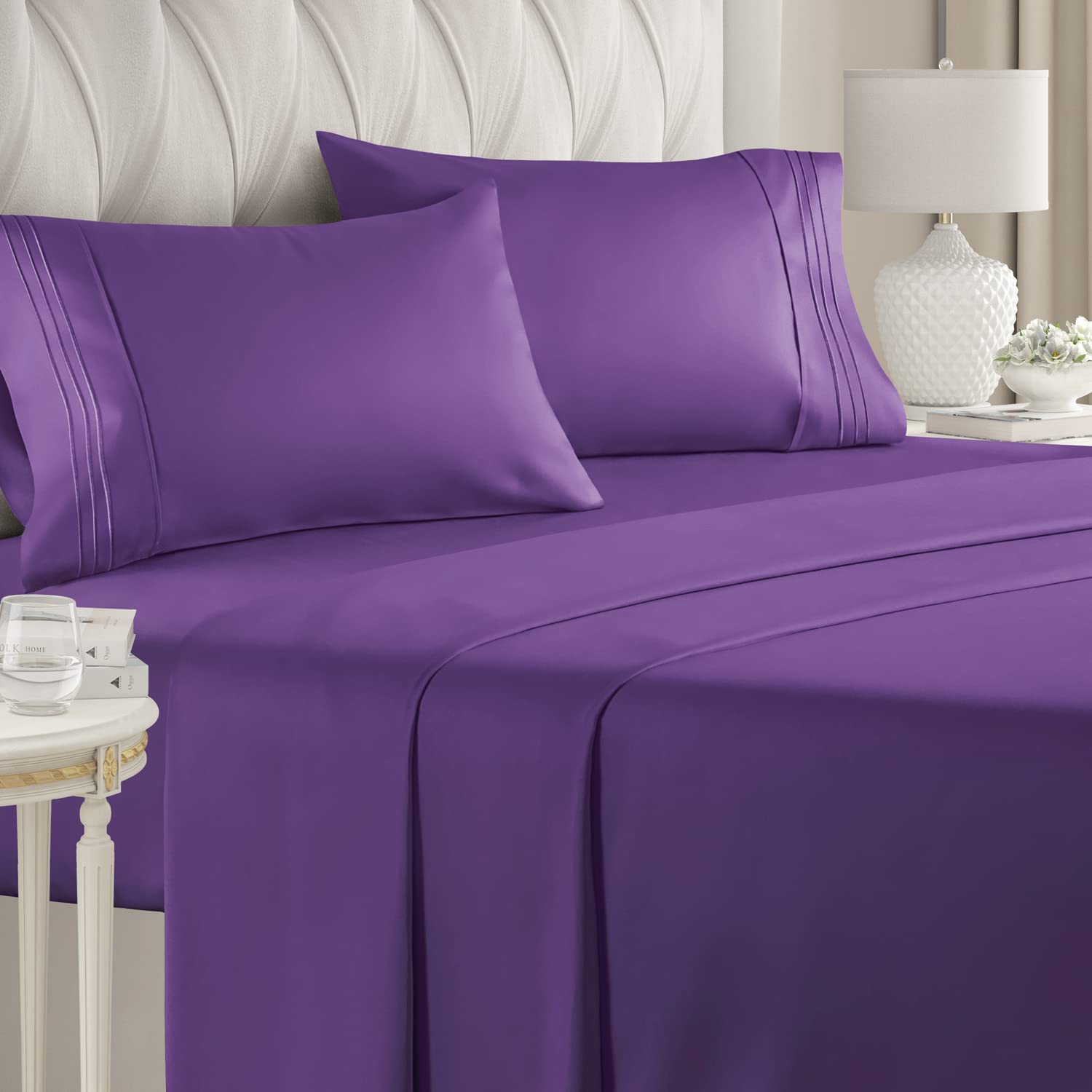 Book Cover Queen Size Sheet Set - Breathable & Cooling Sheets - Hotel Luxury Bed Sheets - Extra Soft - Deep Pockets - Easy Fit - 4 Piece Set - Wrinkle Free - Comfy – Purple Plum Bed Sheets - Queens Sheets – 4 PC 37 - Purple Queen
