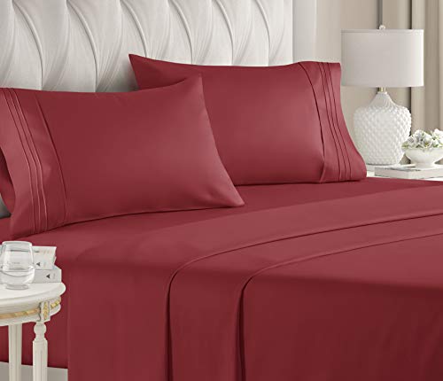 Book Cover Queen Size Sheet Set - 4 Piece Set - Hotel Luxury Bed Sheets - Extra Soft - Deep Pockets - Easy Fit - Breathable & Cooling - Wrinkle Free - Comfy â€“ Burgundy Bed Sheets - Queens 4 PC