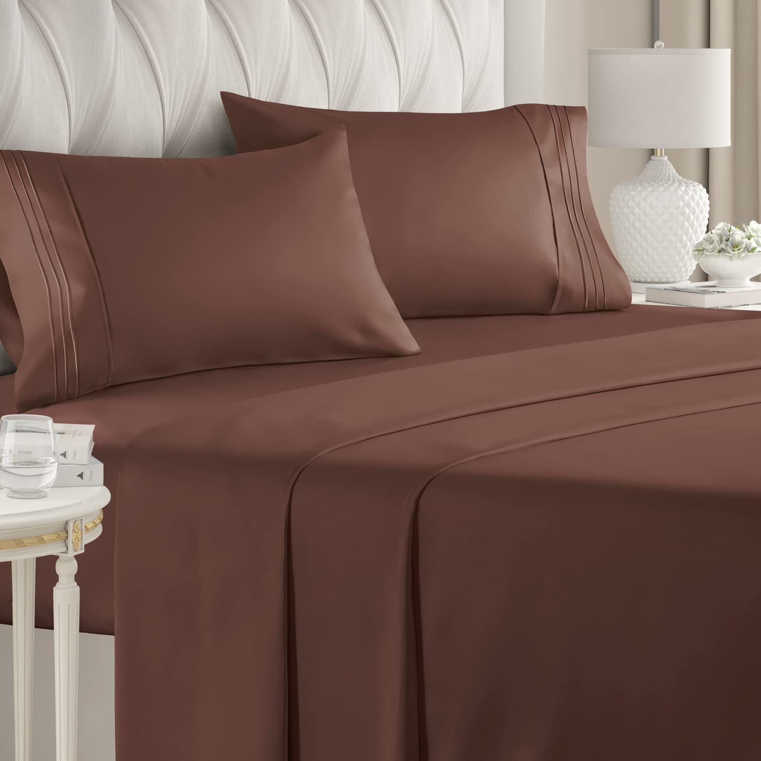 Book Cover Full Size Sheet Set - Breathable & Cooling Sheets - Hotel Luxury Bed Sheets - Extra Soft - Deep Pockets - Easy Fit - 4 Piece Set - Wrinkle Free - Comfy – Brown Chocolate Bed Sheets - Fulls Sheets 15 - Brown Full