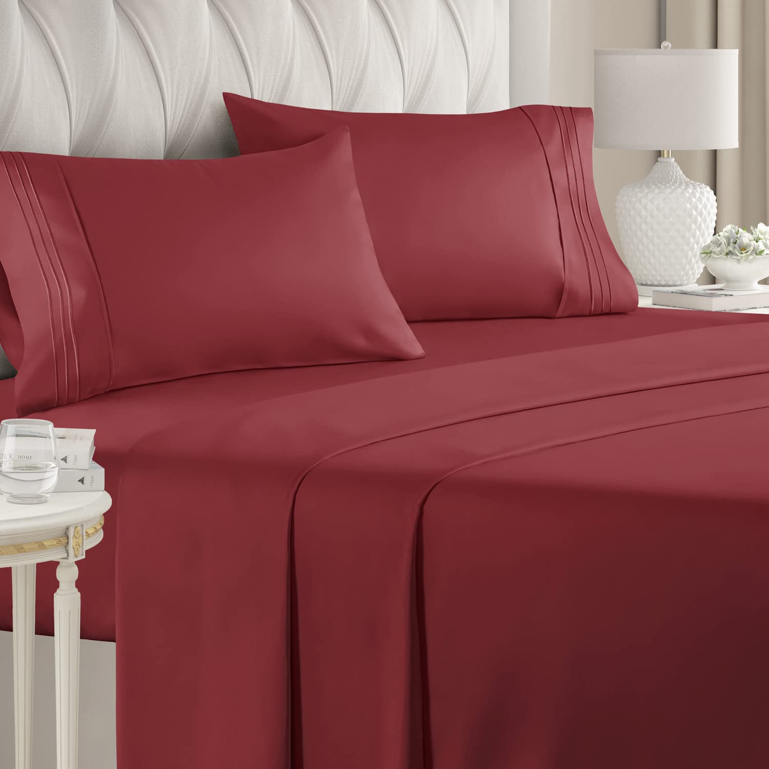 Book Cover Full Size Sheet Set - Breathable & Cooling Sheets - Hotel Luxury Bed Sheets - Extra Soft - Deep Pockets - Easy Fit - 4 Piece Set - Wrinkle Free - Comfy – Burgundy Bed Sheets - Fulls Sheets – 4 PC 26 - Burgundy Full
